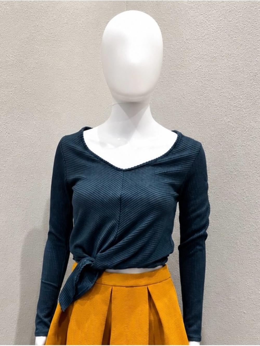 Caution To The Wind Ribbed Long-Sleeve Top in Teal